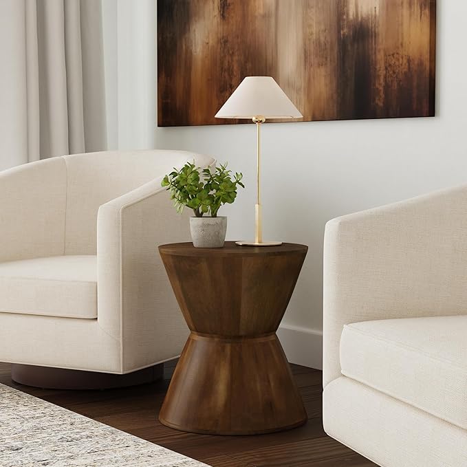 HomePop Walnut Mango Wood End/Side Round Table