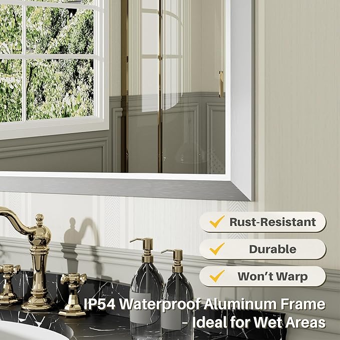 60x36 Inch Silver Bathroom Mirror for Wall, Thick Metal Framed Rectangle Mirrors for Over Sink, Bedroom, Living Room, Entryway, Anti-Rust, HD Tempered Glass