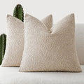 Foindtower Set of 2, Decorative Textured Boucle Throw Pillow Covers Accent Solid Pillow Cases Neutral Soft Cozy Couch Cushion Case for Chair Sofa Bedroom Living Room Home Decor 24 x 24 Inch,Oatmeal