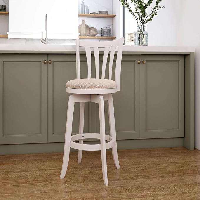 Hillsdale 29.5" Savana Wood Swival Bar Height Stool, White