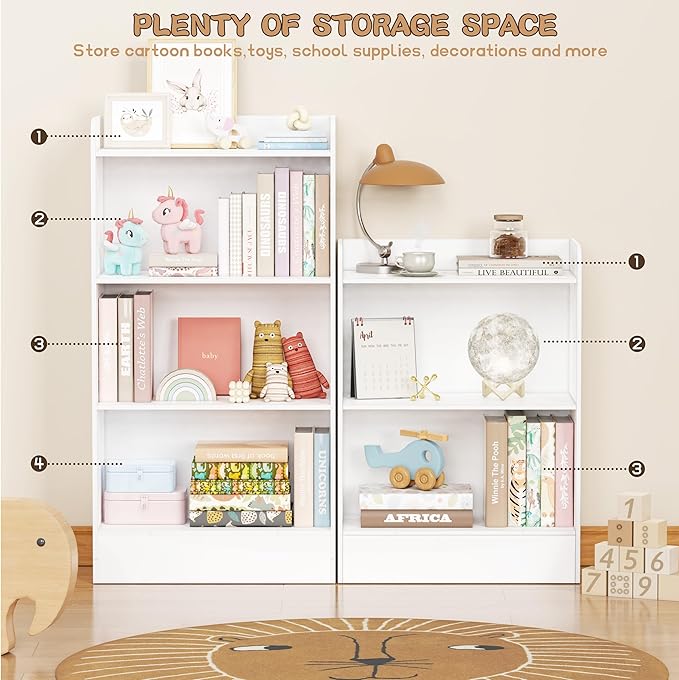 Lkeiyay Montessori Shelf,3-Shelf Toy Storage Organizer,Wooden Storage Cabinet for Kids Room, Nursery, Playroom Daycare Furniture (White