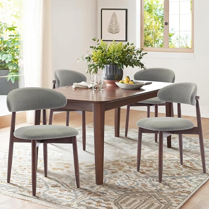 COLAMY Wooden Dining Chairs Set of 4, Modern Fabric Upholstered Dining Room Chair, Farmhouse Kitchen Chairs with Foot Pegs, Green