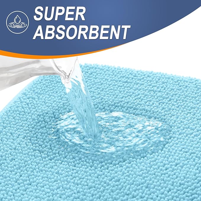 OLANLY Thick Memory Foam Bath Mat Rug 24x16, Extra Soft Absorbent Bathroom Rug, Quick Dry Bath Mats, Non-Slip, Machine Washable Carpet for Bathroom, Tub and Shower, Home Decor Accessories, Sky Blue