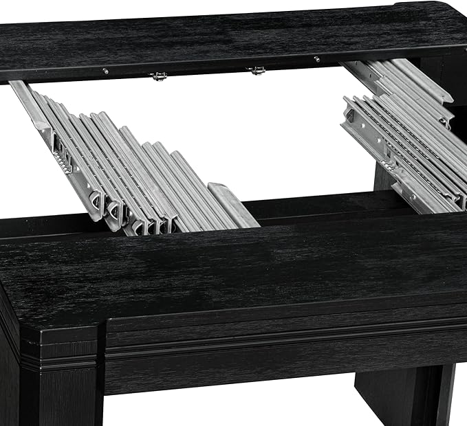X02SI-2C6-48 - 6-pc Dining Table Set a Rectangular Dining Table with a coffee Table and 2 wooden Benches, 2 coffee Linen Fabric Chairs, 39x120 Inch, Wire Brushed Black