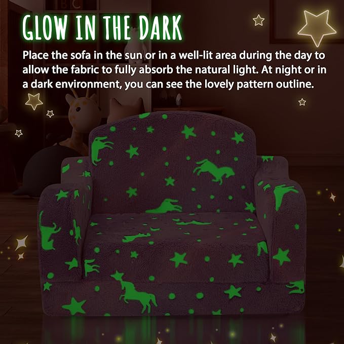 Thick Comfy Toddler Chair and Couch for Kids,2-in-1 Soft Plush Fold Out Sofa for Children,Convertible Couch to Lounger for Toddler