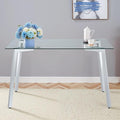 Dining Table for 6 Kitchen Table 51" Rectangular Modern Glass Dining Table Kitchen & Dining Room Tables with Glass Tabletop and Metal Legs for Dining Room and Kitchen, Silver