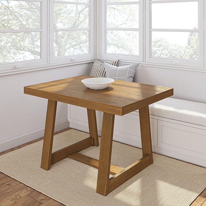 Plank+Beam 48 Inch Farmhouse Dining Table, Rustic Solid Wood Kitchen Table, Dinner Table for Dining Room, Home Office Furniture, Pecan Wirebrush