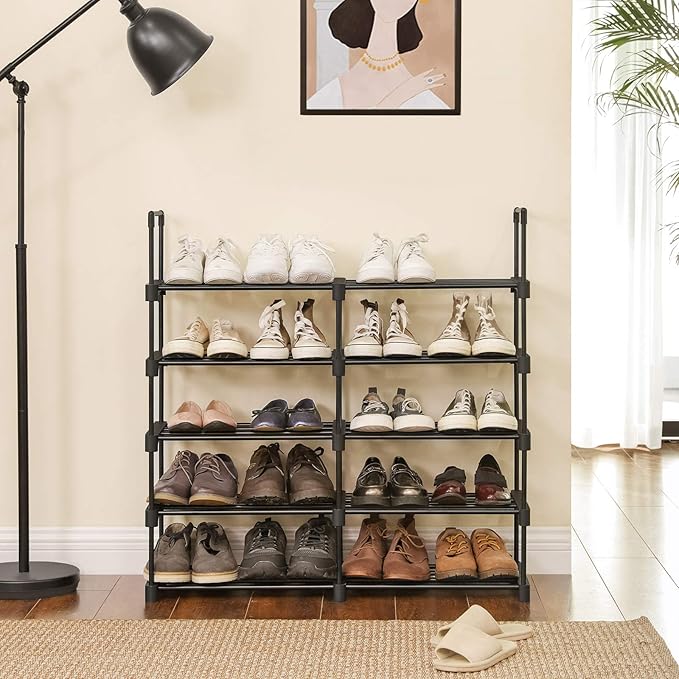 SONGMICS Shoe Rack, 10-Tier Shoe Organizer, Metal Storage Shelf, Upright or Upside Down, for 11-22 Pairs, for Entryway, 11.8 x 17.7 x 68.5 Inches, Black ULSA25BK