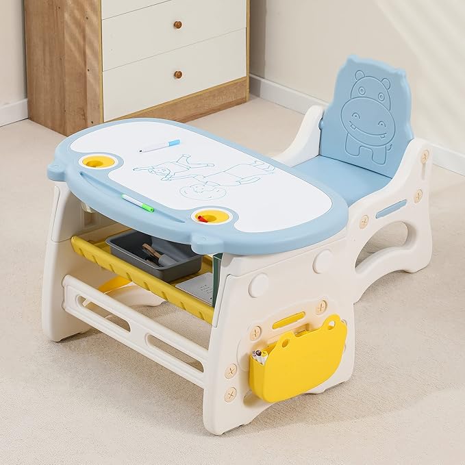 Kids Table and Chair Set The Table Can Be Graffiti and The Height Can Be Raised and Lowered for Children Age 2-10 The Order Includes Watercolor Pen and Blackboard Eraser