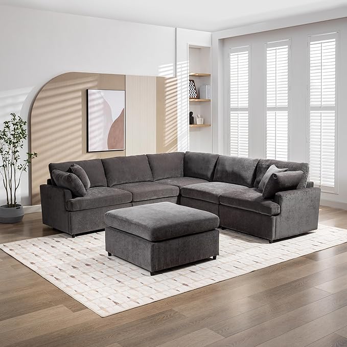 Merax 6-Seater Modern Large U-Shape Sectional Sofa, with Removable Ottomans for Living Room,Gray