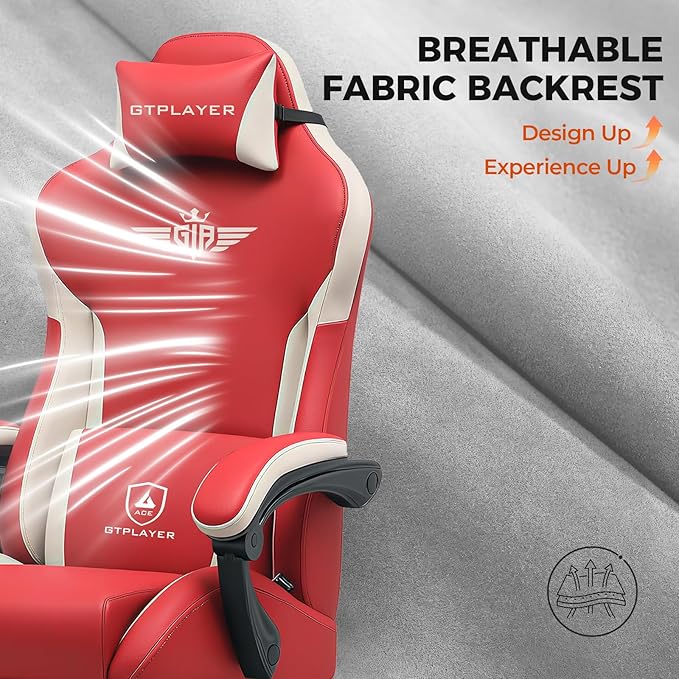 GTPLAYER Gaming Chair with Footrest, Big and Tall Game Chair High Back Computer Office Chair with Lumbar Support for Adults, Ergonomic Swivel Games Chair with Cushion Gaming Faux Leather Red