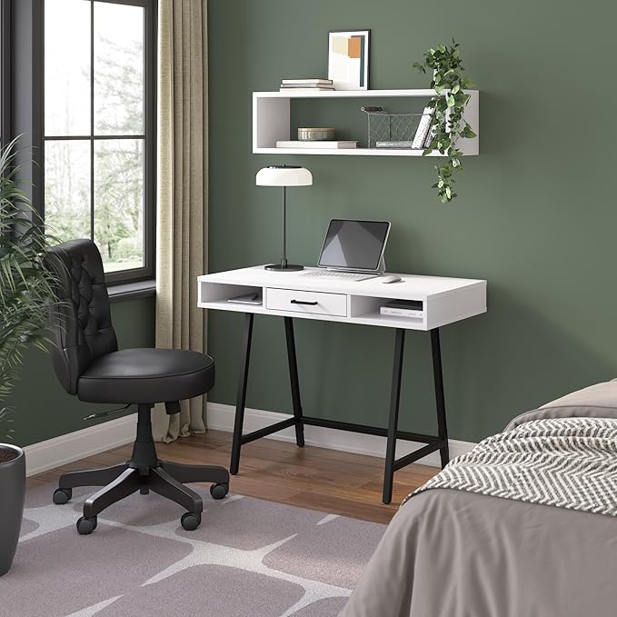 Bush Furniture Steele 40W Writing Desk in Pure White Oak | Computer Table for Home Office Workspace