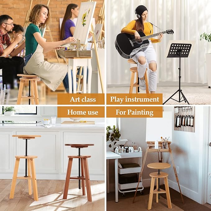 VISWIN Adjustable Drafting Stool for Artists & Adults, 19"-26" Height Solid Beech Wood Art Stool for Studio, Swivel Drafting Chair for Drawing, Home Use, Office, Kitchen