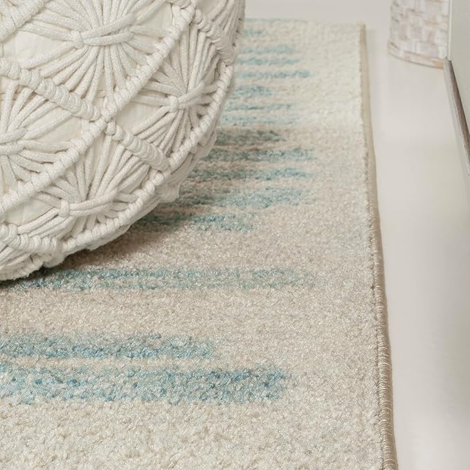 JONATHAN Y Khalil Modern Berber Stripe Cream/Turquoise Indoor Area Rug, 8x10, Contemporary, Bohemian, Easy-Cleaning for Living Room, Bedroom, Kitchen, Pet Friendly, Non-Shedding (MOH207B-8)