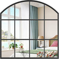 Wide Window Mirror, 28" x 28" Farmhouse Arched Wall Mirror, Rustic Windowpane Mirrors Large Grid for Living Room Bedroom Farmhouse Fireplace Hallway Entryway