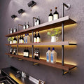 47.2in Large Wine Rack with LED Light Solid Wood Wall Mounted Wine Rack, 3-Tiers Liquor Bottles Floating Shelves Display Storage Organizer for Home Bar & Dining Room (120cm/47.2in)