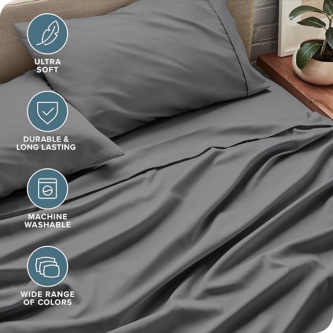 Bare Home Split Queen Sheet Set - 1800 Ultra-Soft Microfiber Split Queen Bed Sheets - Double Brushed - Deep Pockets - Easy Fit - 5 Piece Set - Bedding Sheets & Pillowcases (Split Queen, Grey)