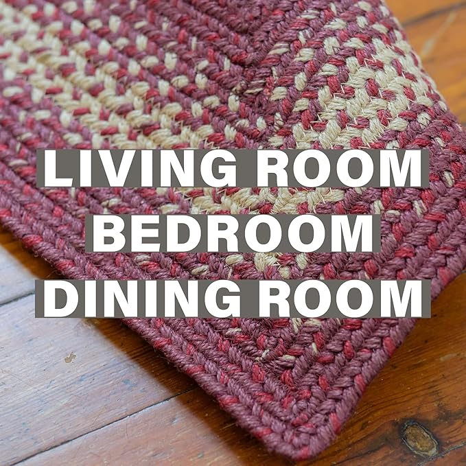 Homespice Autumn Maple Burgundy and Tan Braided Runner Rug, Jute, 22x72 Rectangle - Rustic Primitive Decor for Kitchen, Bathroom, Everywhere