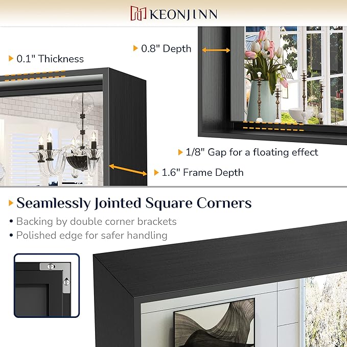 Keonjinn Black Bathroom Vanity Mirror 28 x 36 Inch Rectangle Wall Mirror Metal Framed Farmhouse Mirror Brushed Square Corner Bathroom Mirror for Over Sink, Modern Black Mirror(Horizontal/Vertical)