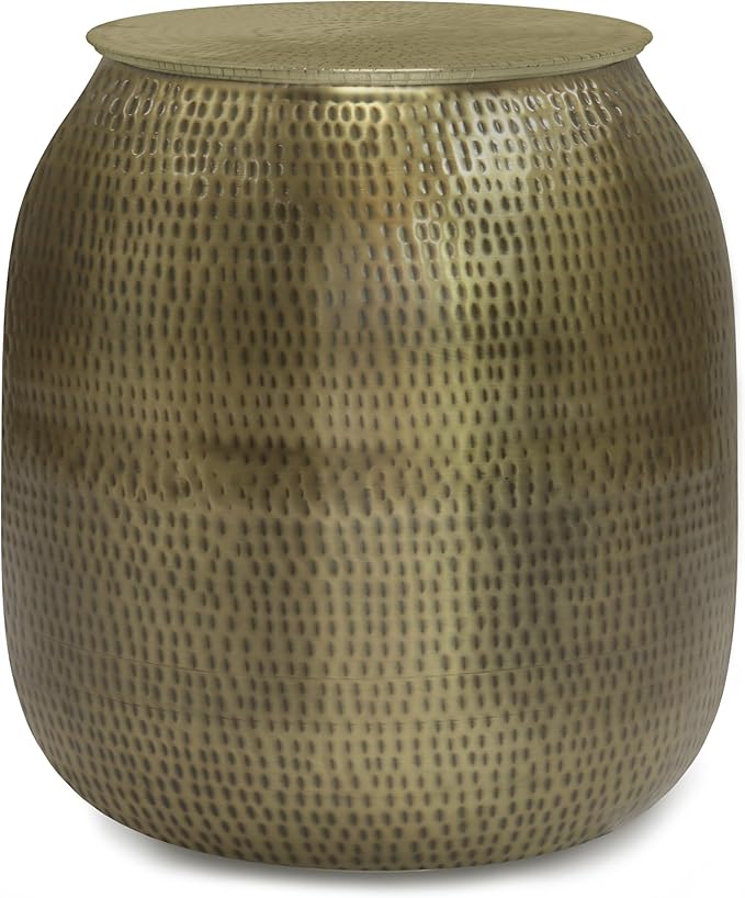 SIMPLIHOME Griffen Contemporary 19 inch Wide Metal Storage Accent Side Table in Antique Gold, Fully Assembled for the Living Room and Bedroom