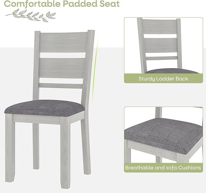 Dining Chairs Set of 6, Solid Wood Farmhouse Chairs with High Back and Upholstered Seat, Easy Assembly for Indoor Home, Dinner, Kitchen, Grey