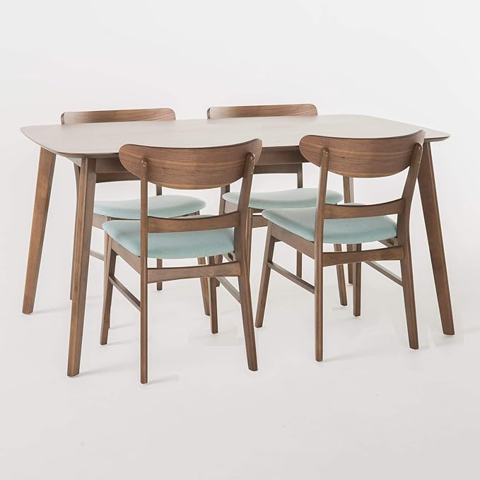 Christopher Knight Home Idalia 60" Rectangular Dining Set, 5-Pcs Set, Natural Walnut / Mint