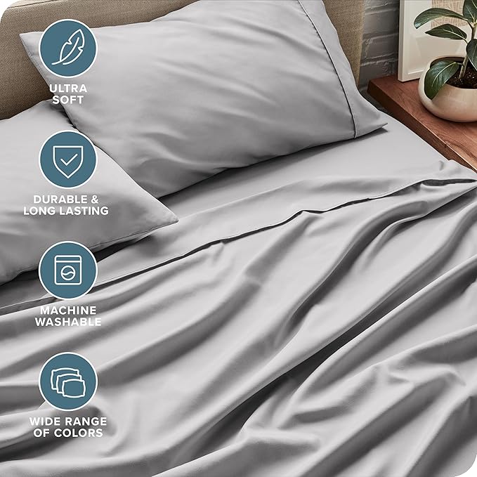 Bare Home King Sheet Set - Luxury 1800 Ultra-Soft Microfiber King Bed Sheets - Double Brushed - Deep Pockets - Easy Fit - 4 Piece Set - Bedding Sheets & Pillowcases (King, Light Grey)