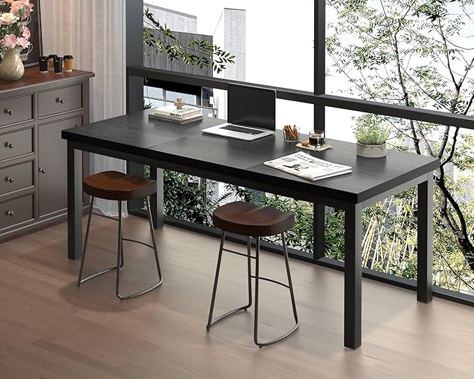 63 Inch Long Computer Desk, Home Office Desk, Modern Table for 2 Person Kids Student Gaming Computer Desk, Simple Office Table for Work,Craft, Writing, Studying, Etc., Black.