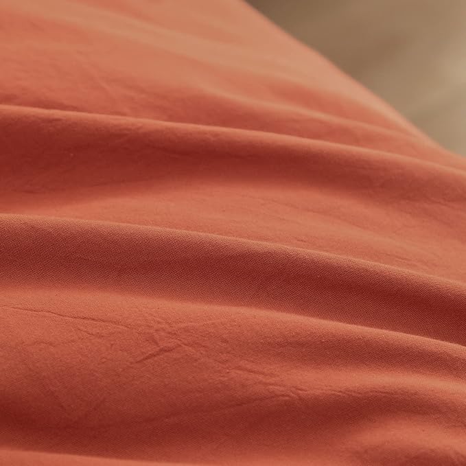 BESTOUCH Duvet Cover Set 100% Washed Cotton Linen Feel Super Soft Comfortable Chic Lightweight 2 PCs Home Bedding Set Solid Burnt Brick Red Twin/Twin XL