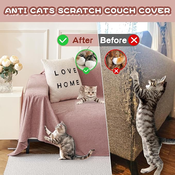 MYSKY HOME Pink Sofa Cover, Couch Covers for Pet, Oversized Couch Covers for 3 Cushion Couch, Thick Durable Sofa Covers for Furniture, Couch Cover,Non Slip Soft Protector, 91" x 150"
