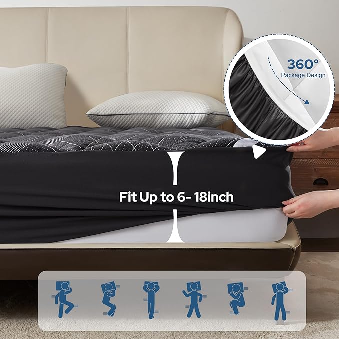 BEDLORE King Mattress Topper, Viscose Made from Bamboo Soft Pillow Top Mattress Pad, Thick Mattress Cover for Back Pain Relief with 6-18 inches Deep Pocket