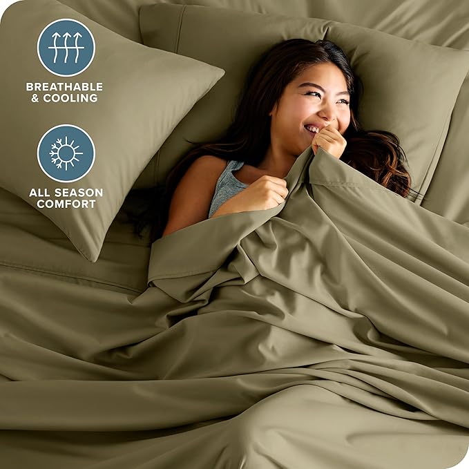 Bare Home Full XL Sheet Set - Luxury 1800 Ultra-Soft Microfiber Full Extra Long Bed Sheets - Double Brushed - Deep Pockets - Easy Fit - 4 Piece Set - Bedding Sheets & Pillowcases (Full XL, Olive)