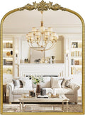 WallBeyond Gold Vintage Mirror - 22x30 Inch, Arched Antique Mirror with Ornate Frame for Bathroom, Living Room, Fireplace, Entryway