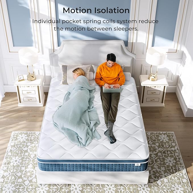 Twin Mattress 8 Inch in a Box, Fiberglass Free Hybrid Bed with Memory Foam and Pocket Spring, Breathable & Pressure Relief, Medium Firm Mattress Twin Size 75"x39"x8"