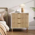 GarveeHome Natural Dresser, Modern 3 Drawer Dresser for Bedroom with Gold Handle and Large Drawer, Wood Double Chest of Drawers and Storage Organizer for Living Room, Hallway, Entryway