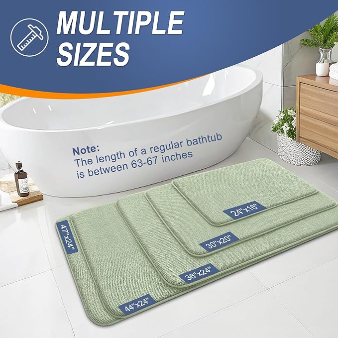 OLANLY Thick Memory Foam Bath Mat Rug 24x16, Extra Soft Absorbent Bathroom Rug, Quick Dry Bath Mats, Non-Slip, Machine Washable Carpet for Bathroom, Tub and Shower, Home Decor Accessories, Sage Green