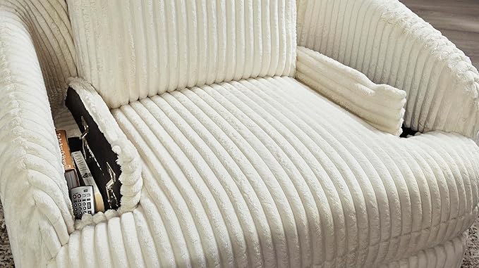 Signature Design by Ashley Tie-Breaker Contemporary Manual Press-Back Swivel Glider Rocker Recliner with 2 Bolster Pillows and Hidden Storage, White