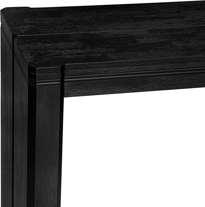 X07MZ-B06-50 - 9-Pc Dining Table Set a Rectangular Dining Table and a wooden Bench and 7 Dark Gotham Grey Linen Fabric Kitchen Chair, 39x120 Inch, Wire Brushed Black