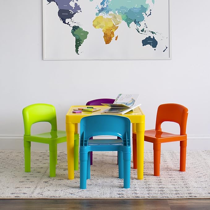 Humble Crew Kids Table and 4 Chair Set, Yellow Table with Chairs - Sturdy Toddler Activity Table for Playtime, Arts, Crafts, Reading, and More - 5-Piece Children’s Furniture for Daycare Playroom