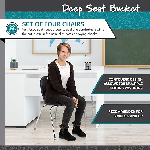 Learniture LNT-118-CSW-BK Learniture Structure Series Stackable School Chairs for Classroom, 18" Seat Height, Black, Pack of 4