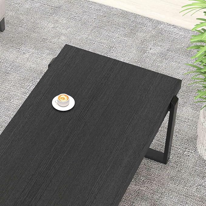 FOLUBAN Black Coffee Table, Modern Industrial Wood and Metal Center Table, Rectangle Cocktail Tea Table for Living Room, 47 Inch