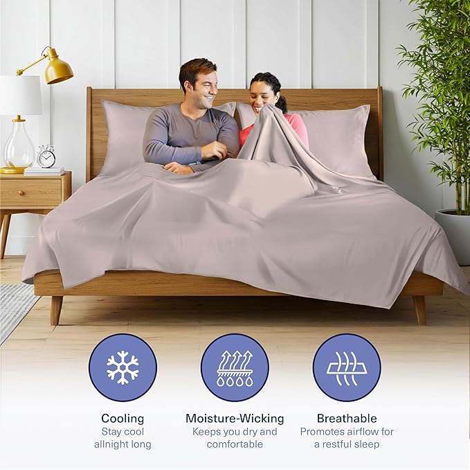 Kickoff Viscose Bamboo Sheets Twin Size 3-pc 100% Organic Bamboo Viscose Bed Cooling Sheets Twin Size Set Cool Bedding for hot Sleepers Sheet, Flat, Fitted, Pillowcase (Grey Mist, T)