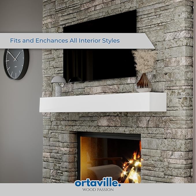 72" Floating Mantel Shelf - Modern White Fireplace Mantel with Matte Lacquer Finish for Living Room Elegance (72", White)
