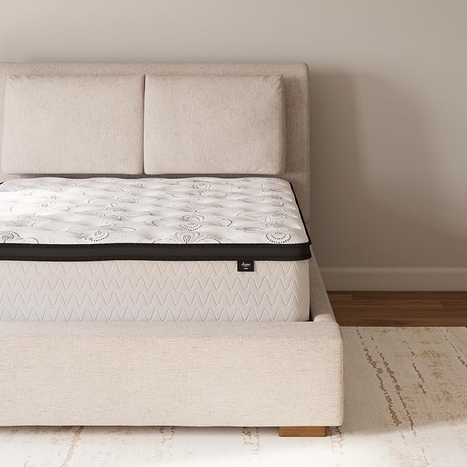Signature Design by Ashley Full Size Chime 12 Inch Medium Firm Hybrid Mattresswith Cooling Gel Memory Foam for Pressure Relief, Fiberglass Free, Mattress In A Box