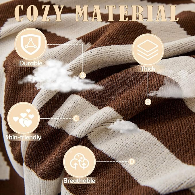 HANDONTIME Chocolate Boho Couch Cover Reversible Sofa Covers for 3 Cushion Washable Couch Sofa Cover for Dogs Dark Couches Covers Chenille Couch Protector Couch Covers for Sofa, 71" X71"