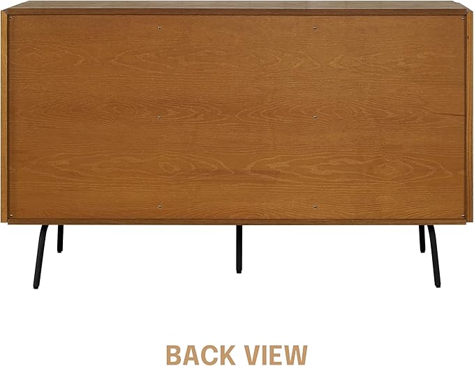 NTC MOSSIC Sideboard with 2 Doors and 3 Drawers, Buffet Cabinet with Natural Rattan and Metal Legs, Modern Storage Cabinet for Living Room, and Hallway, Effortless Assembly - Rustic Oak