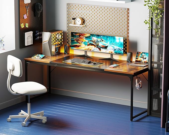 Coleshome 71 Inch Computer Desk, Modern Simple Style Desk for Home Office, Study Student Writing Desk, Vintage and Black