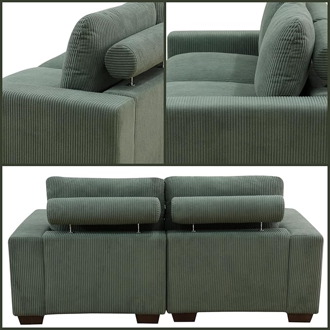 Sectional Couches for Living Room, Loveseat Sofa Comfy Cloud Couch with Deep Seats, Lounge Modern Living Room Furniture for Small Space, Green