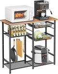 Kitchen Baker’s Rack, Microwave Stand with 2 Mesh Basket, Coffee Bar, 6 S-Shaped Hook, for Kitchen Storage Shelf, Living Room, Rustic Brown and Black