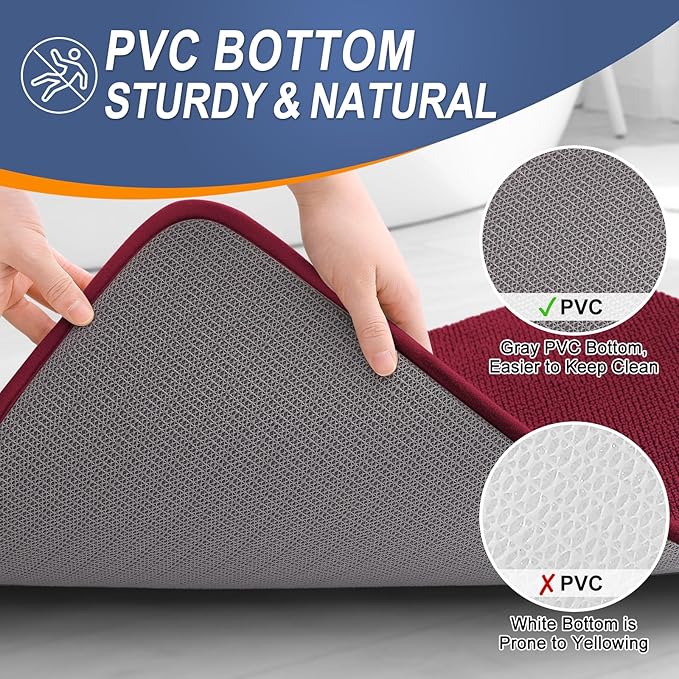 OLANLY Thick Memory Foam Bath Mat Rug 24x16, Extra Soft Absorbent Bathroom Rug, Quick Dry Bath Mats, Non-Slip, Machine Washable Carpet for Bathroom, Tub and Shower, Home Decor Accessories, Burgundy